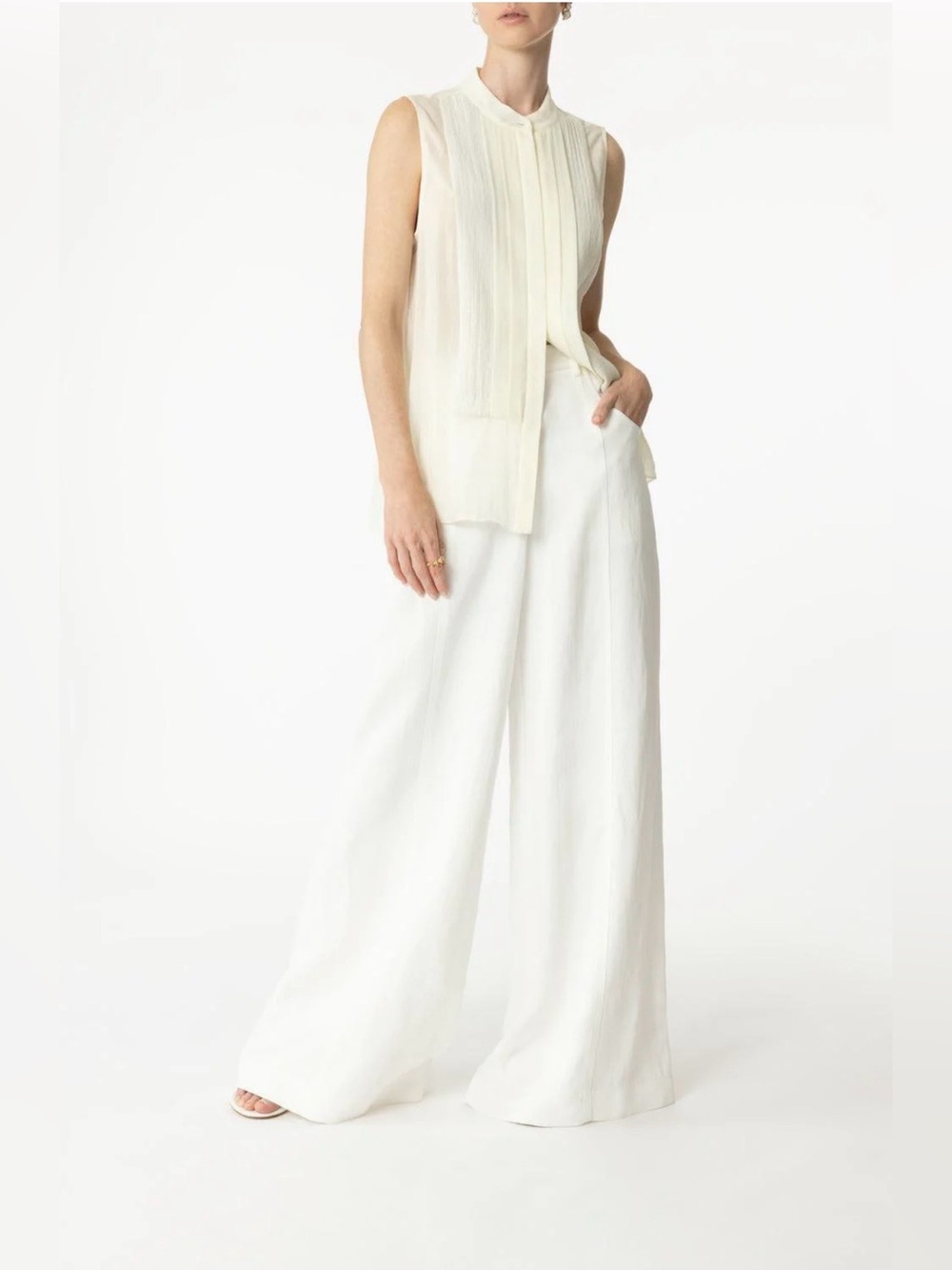 TWP Dees Wide-Leg White Linen Blend Trousers Lined in Silk Size 6 $595